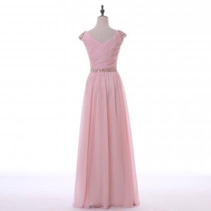 Sheath Long Pink Wedding Prom Dress With Crystal..