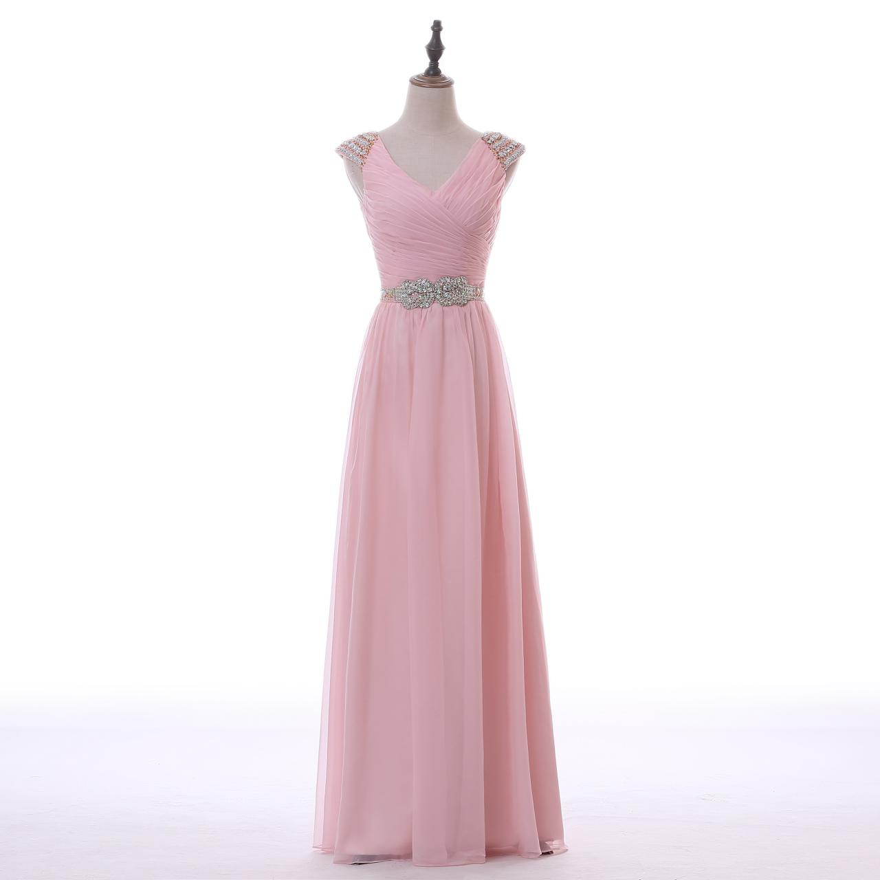 Sheath Long Pink Wedding Prom Dress With Crystal Belt