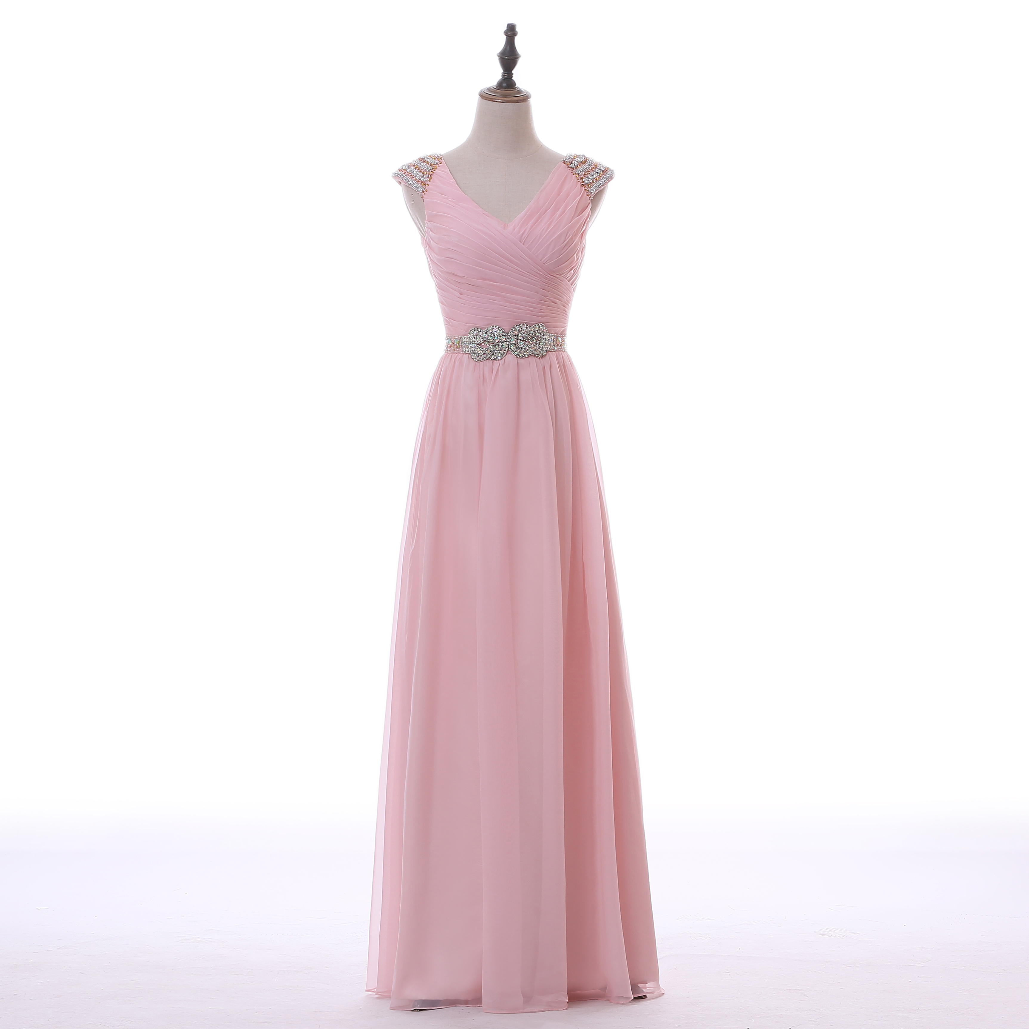 Sheath Long Pink Wedding Prom Dress With Crystal Belt on Luulla